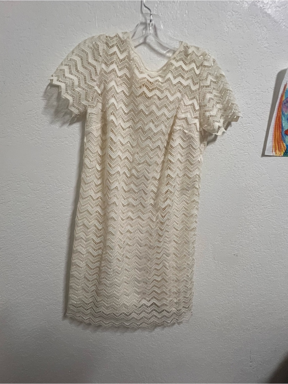 LOFT Ivory Chevron Lace Midi Dress